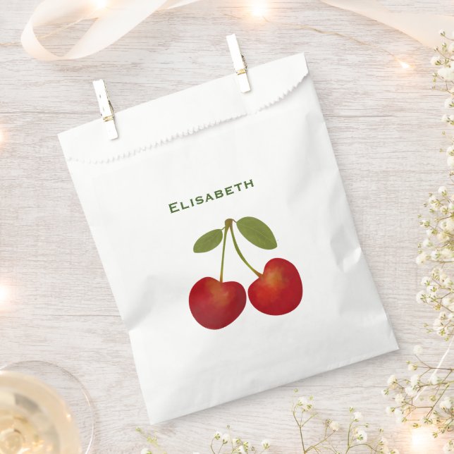 Red cherries fruit personalize name   favour bag (Clipped)