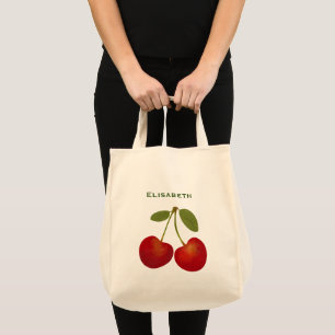 Red cherries fruit personalize name tote bag