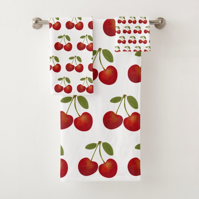 Red Cherries Fruit Personalized Name Bath Towel Set (Insitu)