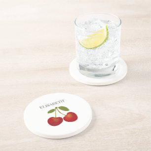 Red Cherries Fruit Personalized Name Coaster