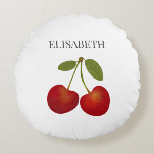 Red Cherries Fruit Personalized Name Round Pillow