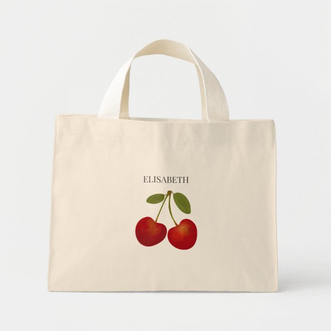Red Cherries Fruits Personalize Name Custom Mini Tote Bag (Front)
