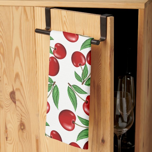Red Cherries Graphic All Over Pattern Kitchen Towel (Thirds Fold)