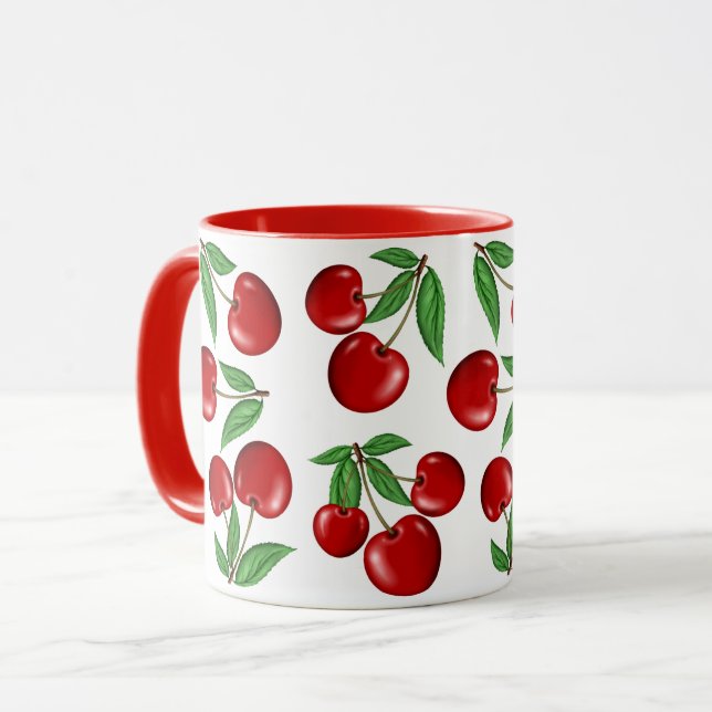 Red Cherries Graphic All Over Pattern Mug (Front Left)