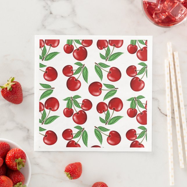 Red Cherries Graphic All Over Pattern Napkin (Insitu)