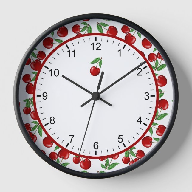 Red Cherries Graphic Retro Style Framed Clock (Front)