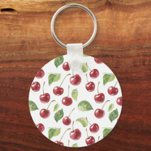 Red Cherries Green Leaves Keychain
