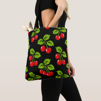Red Cherries Green Leaves Tote Bag