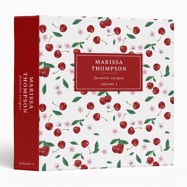 Red Cherries Greenery & Cherry Blossoms Recipe Binder (Front/Spine)