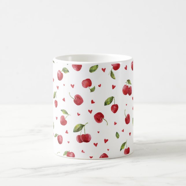 Red Cherries & Hearts Valentine's Day Coffee Mug (Center)