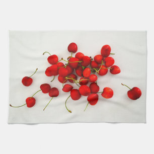 Red Cherries in Natural Light Lay on White Kitchen Towel