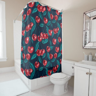Red cherries on dark blue