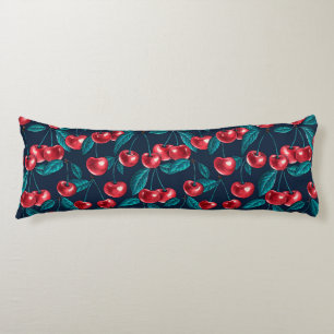 Red cherries on dark blue body pillow