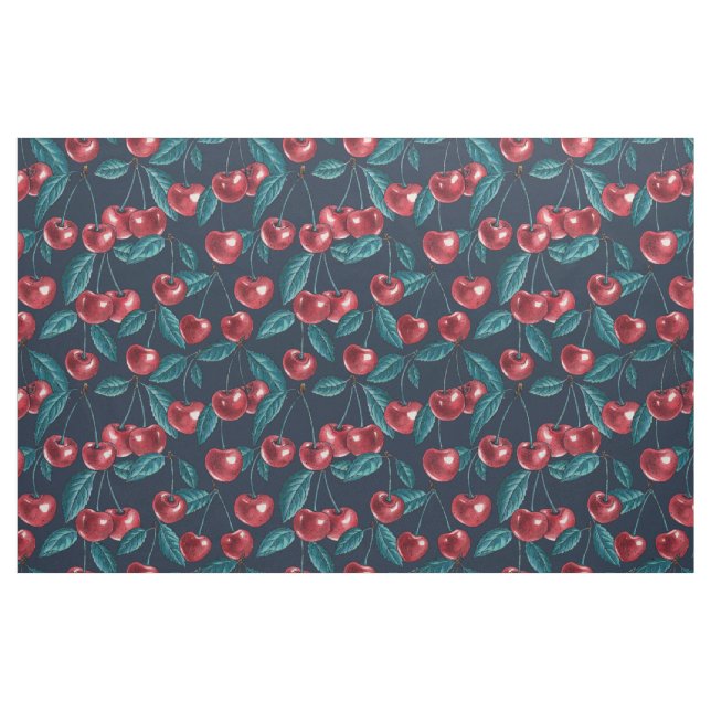 Red cherries on dark blue fabric (Fat Quarter)