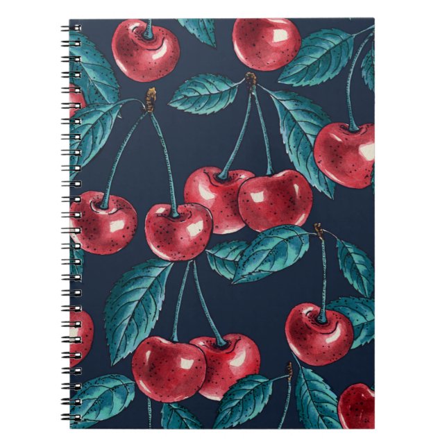 Red cherries on dark blue notebook (Front)