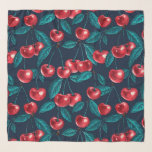 Red cherries on dark blue scarf<br><div class="desc">Hand painted cherry fruit, watercolor and ink pattern</div>