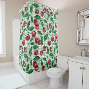 Red cherries on light green gingham