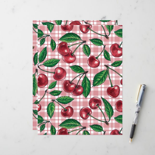 Red cherries on pink gingham (Front/Back In Situ)