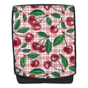Red cherries on pink gingham backpack
