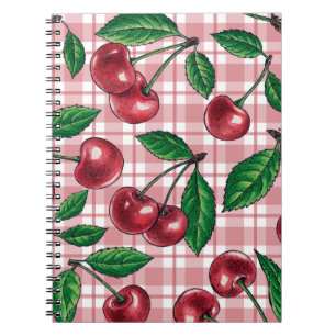 Red cherries on pink gingham notebook