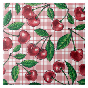 Red cherries on pink gingham tile