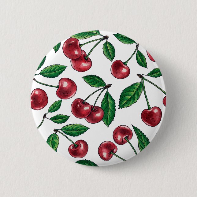 Red cherries on white 2 inch round button (Front)