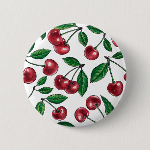 Red cherries on white 2 inch round button
