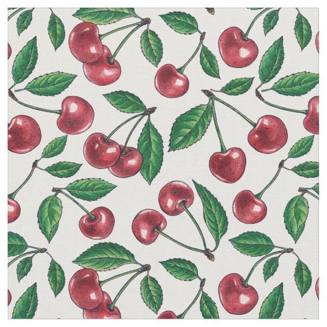 Red cherries on white fabric (Close Up)
