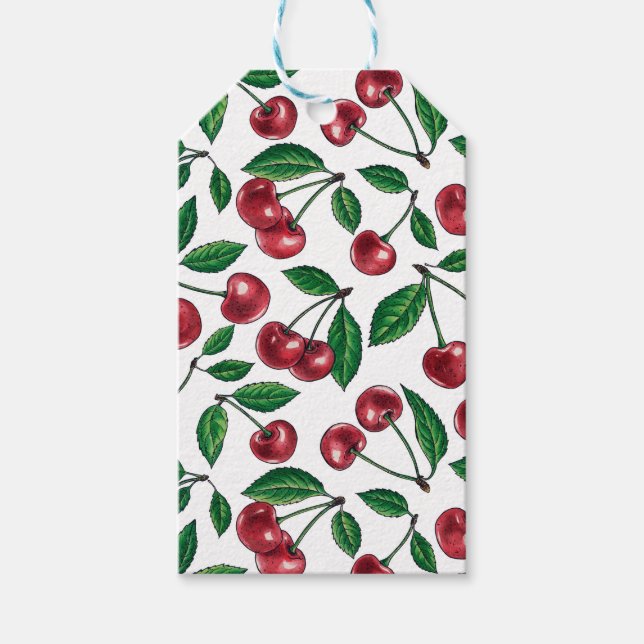 Red cherries on white gift tags (Front)
