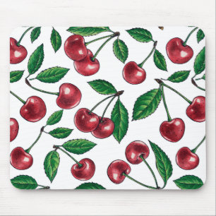 Red cherries on white mouse pad