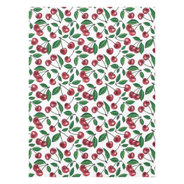 Red cherries on white tablecloth (Front)