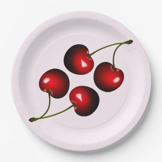 Red Cherries Paper Plates - Customizable (Front)
