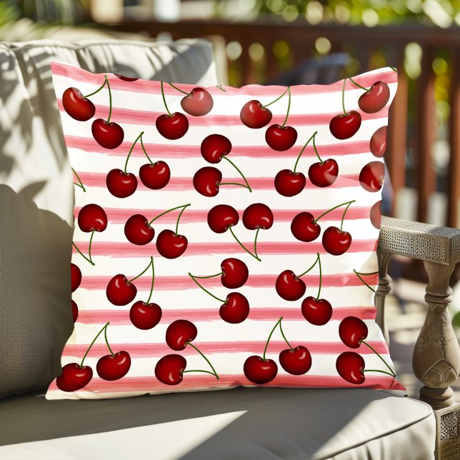 Red Cherries Pattern Summer  Outdoor Pillow (Creator Uploaded)
