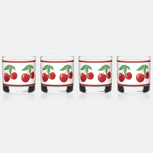 Red Cherries Pattern Whiskey Glass