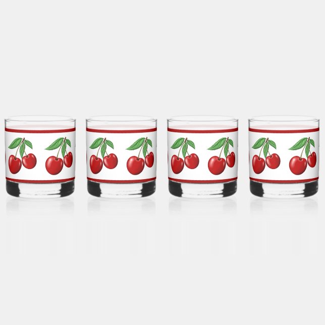 Red Cherries Pattern  Whiskey Glass (Right)