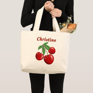 Red Cherries Personalized Large Tote Bag