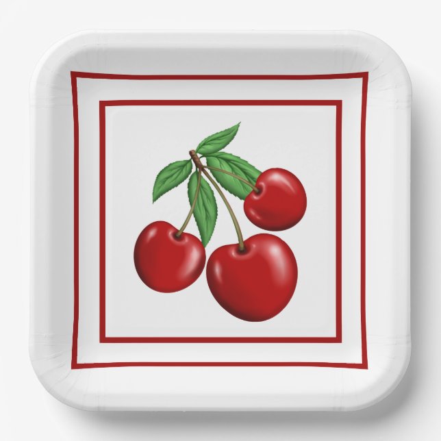 Red Cherries Retro Style Paper Plates (Front)