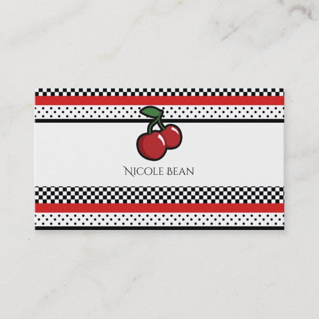 Red Cherries Retro Vintage Fruity Personalized Business Card (Front)