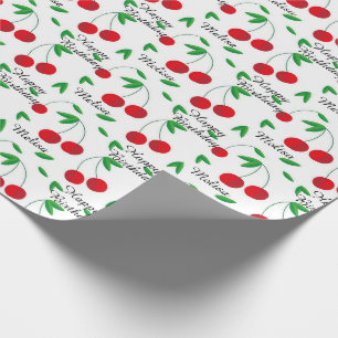 Red Cherries Summer Personalize Name Birthday Wrapping Paper