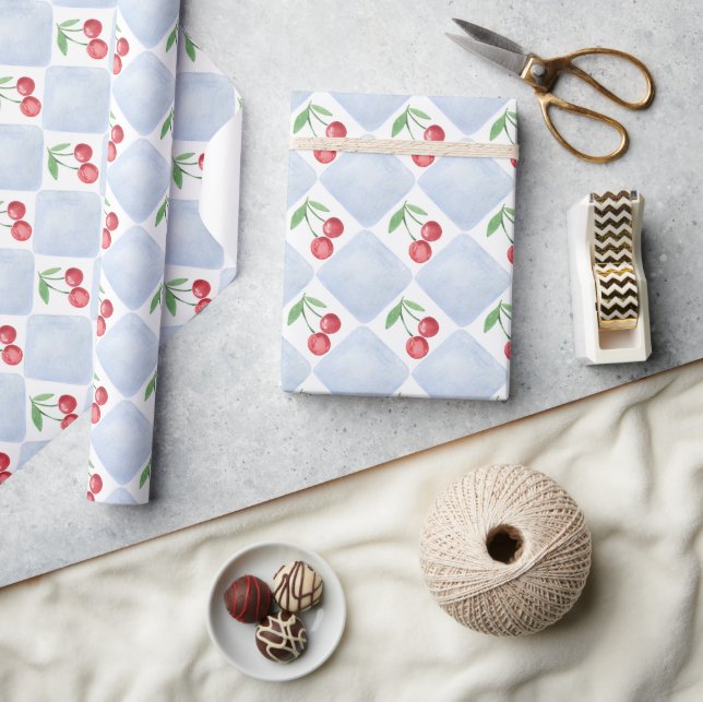 Red Cherries Watercolor  Wrapping Paper (Crafts)