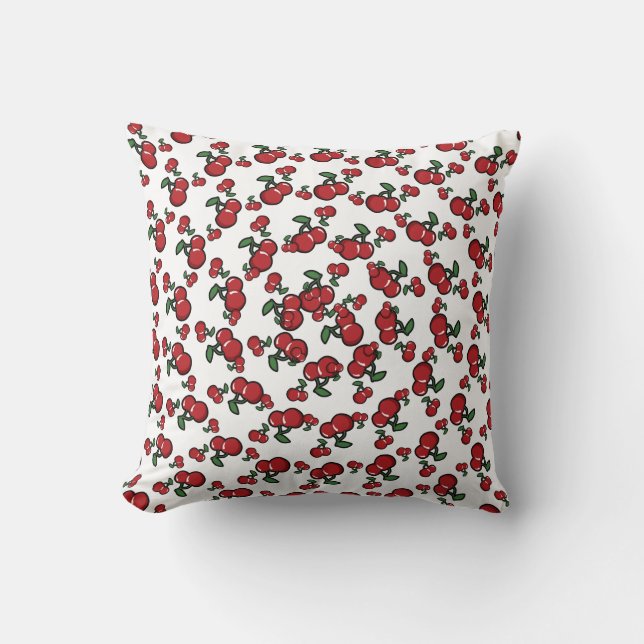 Red Cherries & White (Any Colour) Cute Fruit Throw Pillow (Front)