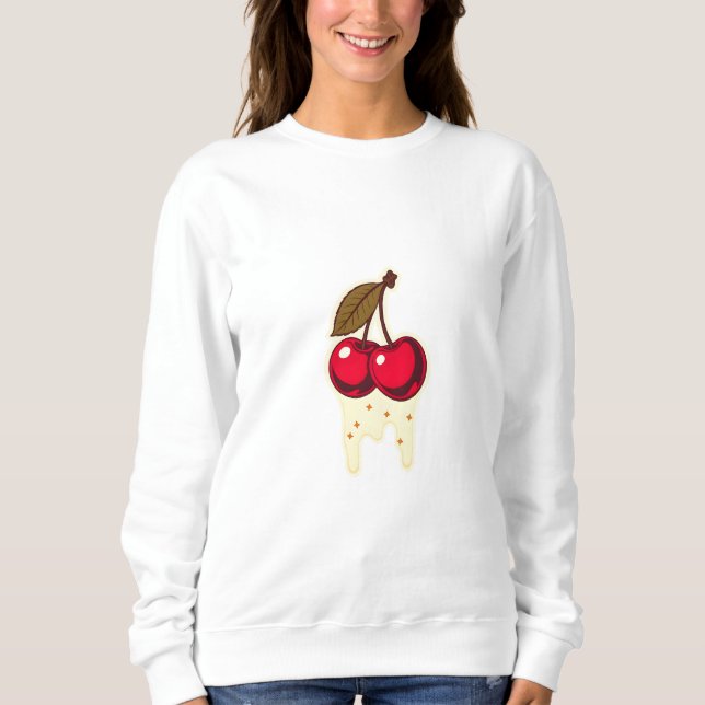 Red Cherries with Dripping Cream Graphic Sweatshirt (Front)