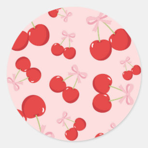Red Cherries with Pink Bow Coquette Birthday Party Classic Round Sticker