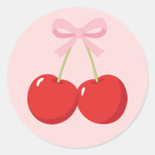 Red Cherries with Pink Bow Coquette Birthday Party Classic Round Sticker