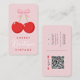 Red Cherries with Pink Bow Coquette Boutique  Business Card