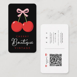 Red Cherries with Pink Bow Coquette Boutique  Business Card