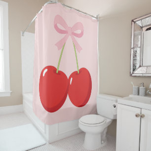 Red Cherries with Pink Bow Coquette Cottage Chic