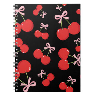 Red Cherries with Pink Bow Coquette Cottage Chic Notebook