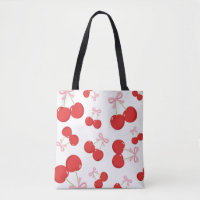 Red Cherries with Pink Bow Coquette Cottage Chic