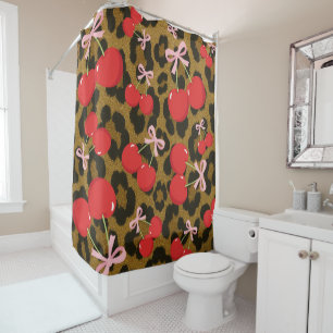 Red Cherries with Pink Bow Coquette Leopard Print